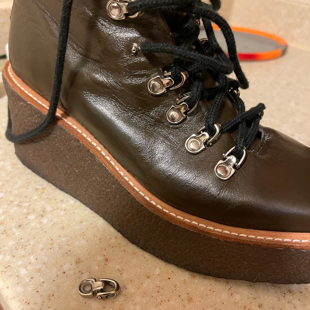Jeffrey Campbell “Free People” Viajar Olive-Brown Leather Wedge Ankle Boot Sz 8 - Picture 9 of 11
